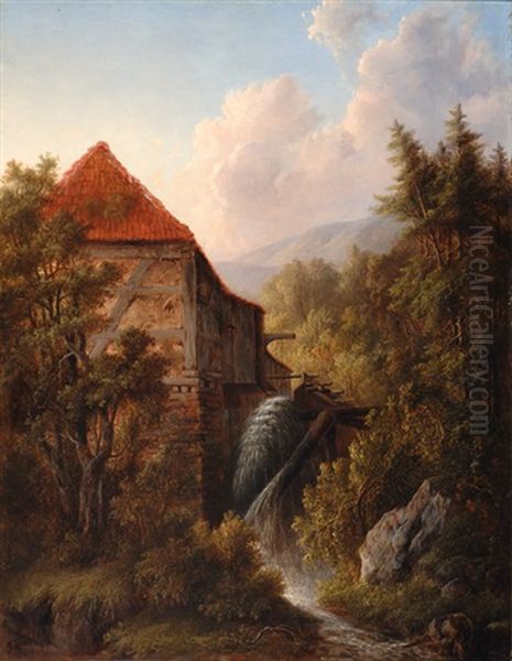 View Of A Water Mill Oil Painting by Frederik Hendrik Cornelis Drieling