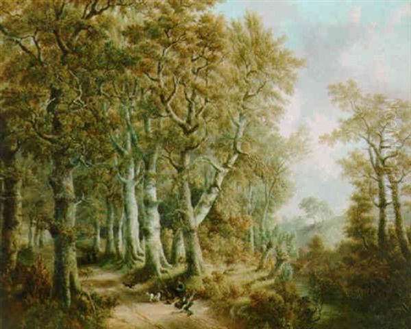 A Hunter In A Wooded Landscape Oil Painting by Frederik Hendrik Cornelis Drieling