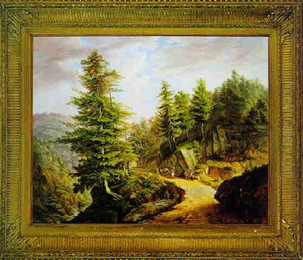 Bewaldete Gebirgslandschaft Oil Painting by Frederik Hendrik Cornelis Drieling