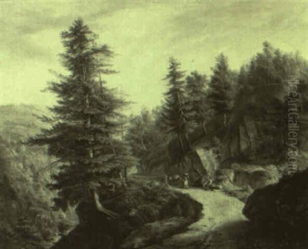 Figures Along A Mountain Path Oil Painting by Frederik Hendrik Cornelis Drieling