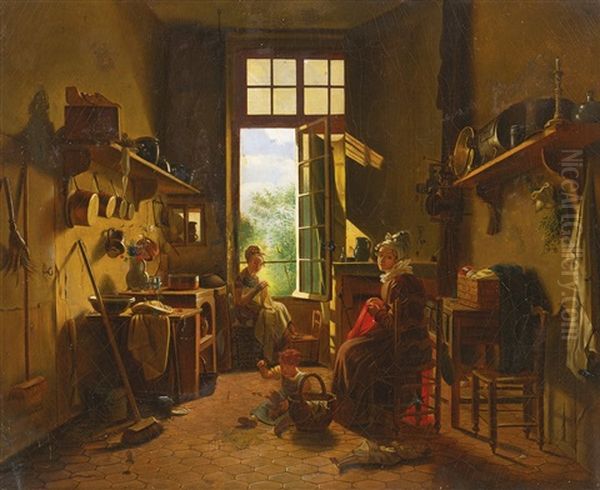 Interior Of A Kitchen Oil Painting by Martin Droelling