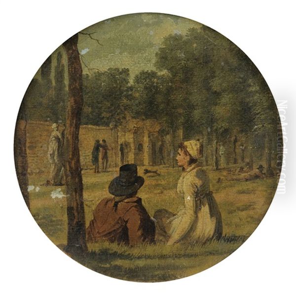 Couple D'elegants Dans Un Parc Oil Painting by Martin Droelling