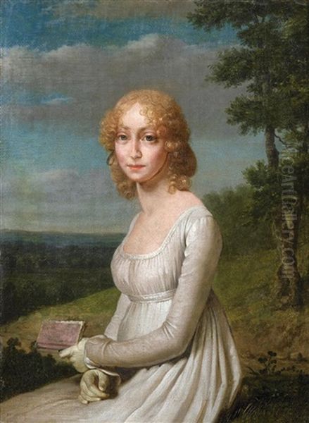 Portrait De Mme Metman Lisant Dans Un Paysage Oil Painting by Martin Droelling