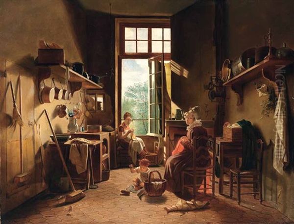 Kucheninterieur Mit Familie Oil Painting by Martin Droelling