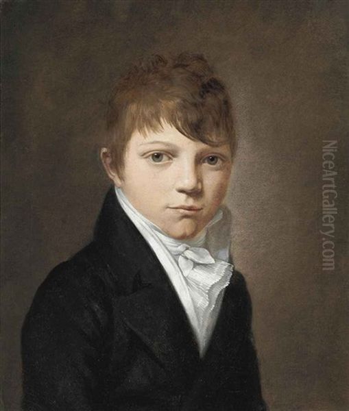 Portrait Of A Boy In A Black Coat And Lace Cravat Oil Painting by Martin Droelling