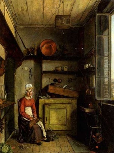 Jeune Femme Dans Un Interieur De Cuisine Oil Painting by Martin Droelling