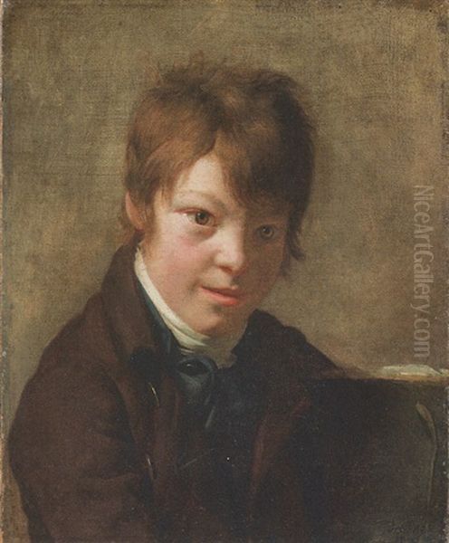 Portrait De Jeune Garcon (le Fils De L'artiste, Michel Martin?) A L'age De 11 Ans Oil Painting by Martin Droelling