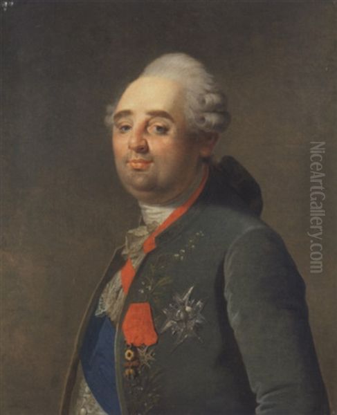 Portrait De Louis Xvi Portant Les Ordres Du Saint-esprit, De La Toison D'or Et De Saint Louis Oil Painting by Martin Droelling