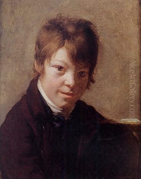 Portrait Of A Young Boy (the Artist's Son, Michel-martin, Age 11?) Oil Painting by Martin Droelling