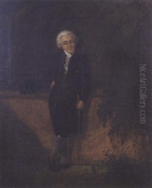 Homme En Pied Vu Presque De Face Adosse Au Muret D'un Parc Oil Painting by Martin Droelling