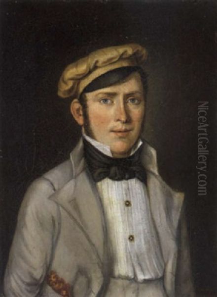 A Portrait Of A Young Man With A Cap Oil Painting by Martin Droelling