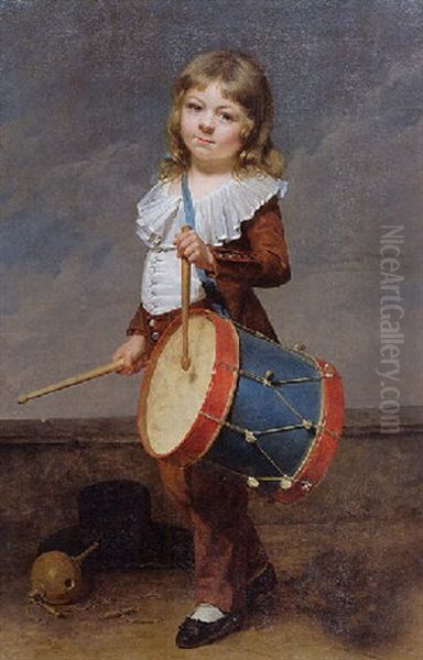 Portrait Of The Artist's Son, Michel-martin, As A Drummer Oil Painting by Martin Droelling