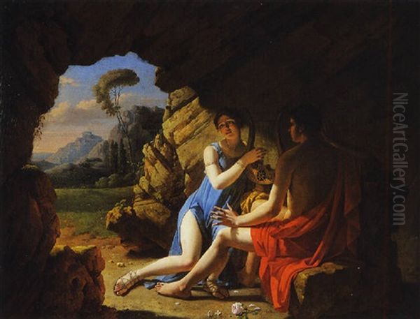 Sapho Et Phaon Chantant Leur Amour Dans Une Grotte Oil Painting by Martin Droelling