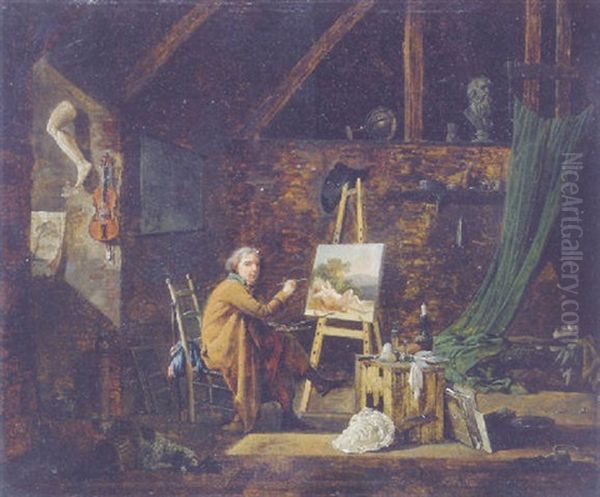 Portrait Of An Artist, Painting In His Studio Oil Painting by Martin Droelling