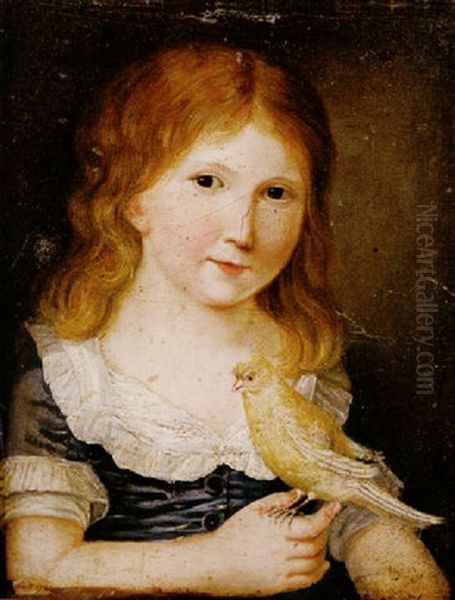 Portrait Of A Young Boy Holding A Canary Oil Painting by Martin Droelling