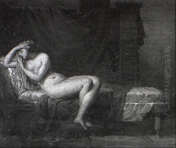 Female Nude Reclining On A Recamiere Oil Painting by Martin Droelling