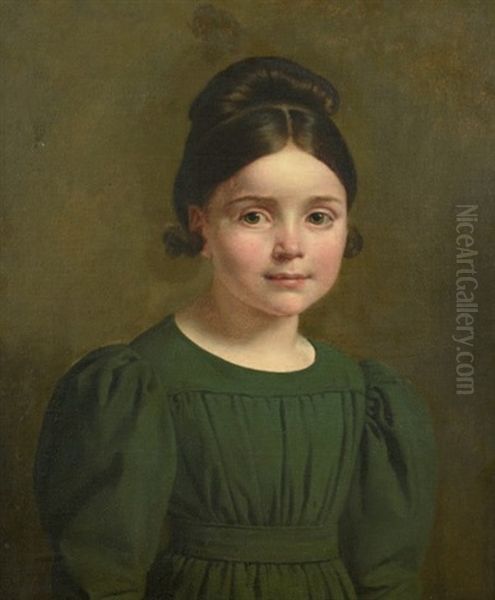 Portrait D'une Jeune Fille A La Robe Verte Oil Painting by Michel Martin Drolling