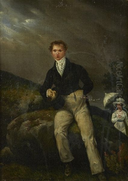 Portrait D'un Dandy Sur Un Fond De Paysage Oil Painting by Michel Martin Drolling