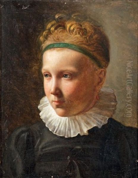 Portrait De Jeune Fille Au Ruban Vert Oil Painting by Michel Martin Drolling