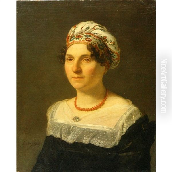 Portrait Of A Lady In A Flowered Cap Oil Painting by Michel Martin Drolling