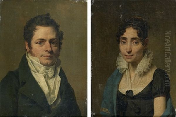 Portrait De Femme (+ Portrait D'homme; Pair) Oil Painting by Michel Martin Drolling