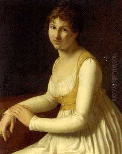 Portrait Of A Lady In A White Dress Seated At The Piano Oil Painting by Michel Martin Drolling