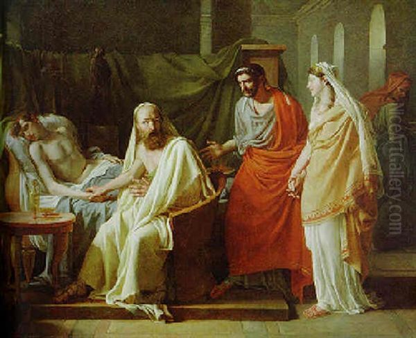 Erasistratus Diagnosing The Cause Of Antiochus' Illness Oil Painting by Michel Martin Drolling