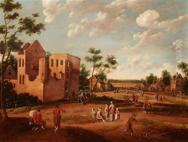 Belebte Dorfstrasse Oil Painting by Cornelis Droochsloot