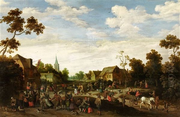 Village Scene With A Peasant Festival Oil Painting by Cornelis Droochsloot