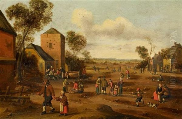 Hollandische Dorflandschaft Oil Painting by Cornelis Droochsloot