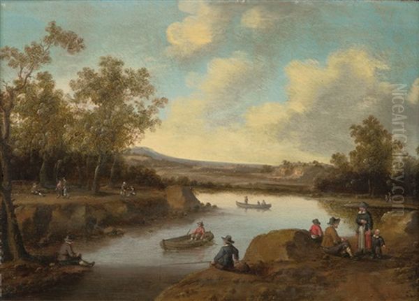 River Landscape Oil Painting by Cornelis Droochsloot