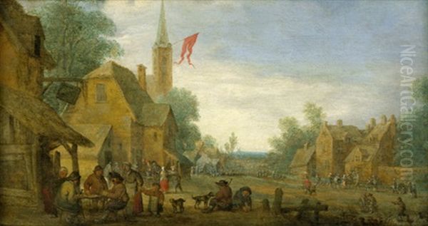 Dorfszene Mit Karten Spielenden Bauern Oil Painting by Cornelis Droochsloot