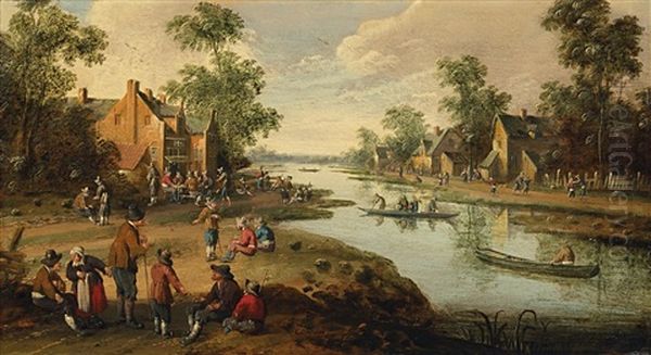 Hollandisches Dorf An Einem Kanal Oil Painting by Cornelis Droochsloot