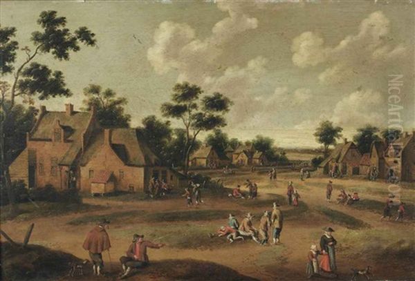 A Village With Numerous Figures In The Street Oil Painting by Cornelis Droochsloot