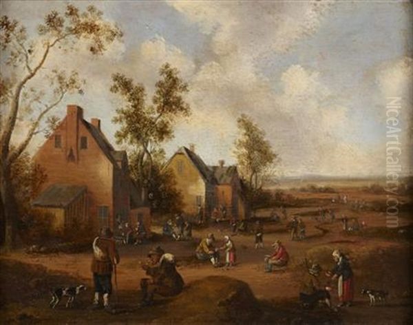 Figures And Animals On The Outskirts Of A Village Oil Painting by Cornelis Droochsloot