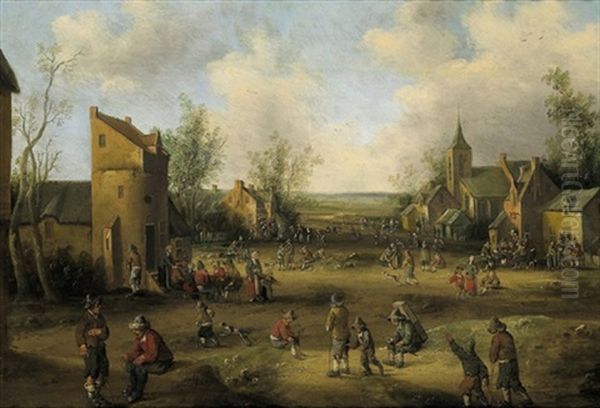 Eine Dorfstrase Mit Vielen Figuren Oil Painting by Cornelis Droochsloot