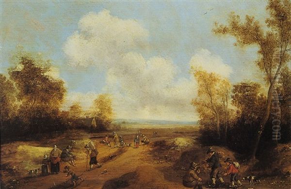 Paysans Et Promeneurs Sur Un Chemin En Bordure De Foret Oil Painting by Cornelis Droochsloot