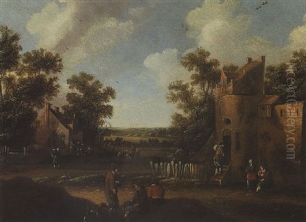 Dorfstrase Oil Painting by Cornelis Droochsloot