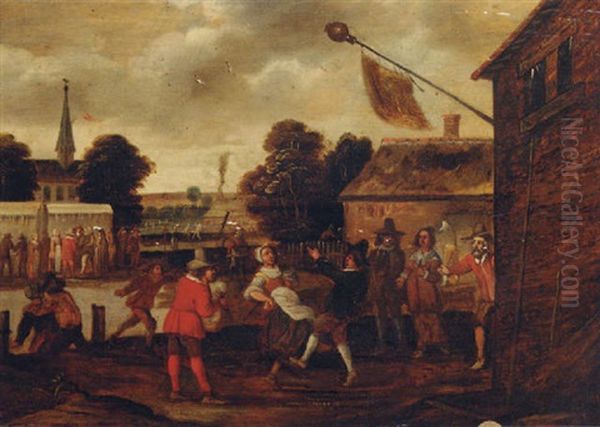 Peasants Making Merry In A Village Square Oil Painting by Cornelis Droochsloot