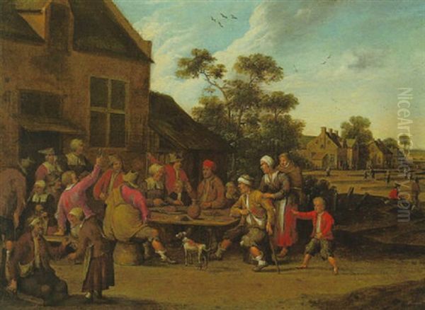 Vor Dem Wirtshaus Sitzen Bauern Beim Mahl Am Tisch Oil Painting by Cornelis Droochsloot