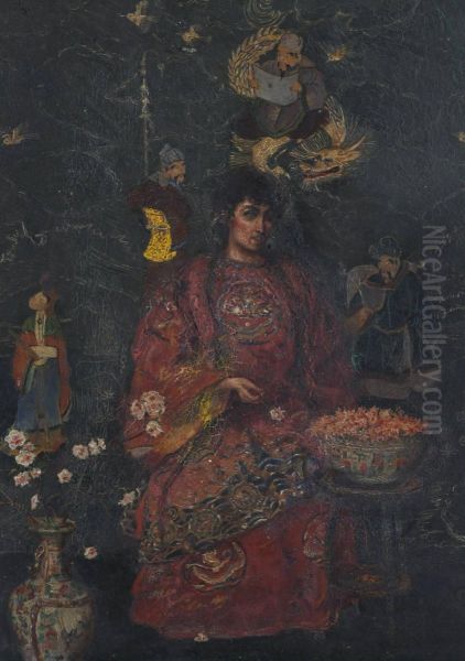 Woman Surrounded By Chinese Figures Oil Painting by William Armitage