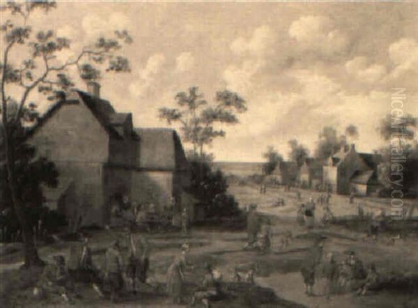 Village Streets With Travellers And Peasants Oil Painting by Cornelis Droochsloot