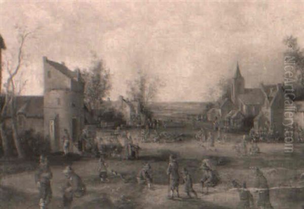 Rue De Village Animee Oil Painting by Cornelis Droochsloot