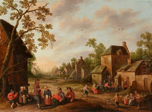 A Busy Village Scene Oil Painting by Joost Cornelisz. Droochsloot