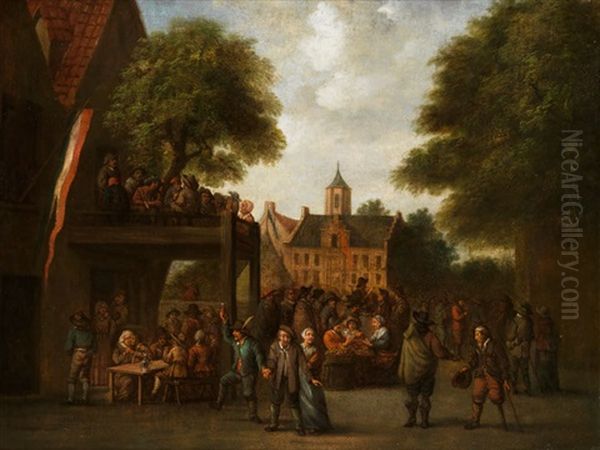 Dorffest Zwischen Baumen Vor Einem Hofischen Gebaude Im Hintergrund Oil Painting by Joost Cornelisz. Droochsloot