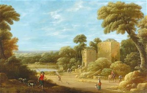 A Wide Landscape With Figures In Front Of A Ruin Oil Painting by Joost Cornelisz. Droochsloot