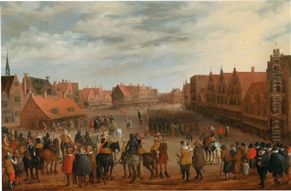 Prince Maurice Of Orange Dismissing The Mercenaries In Neude Square In Utrecht On 31 July 1618 Oil Painting by Joost Cornelisz. Droochsloot