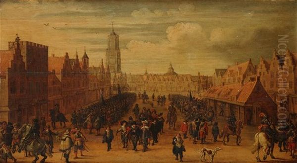 Utrecht, 31 Juillet 1618 : Les Mercenaires De Johan Van Oldenbarneveldt Remettent Leurs Armes A Maurice De Nassau Oil Painting by Joost Cornelisz. Droochsloot