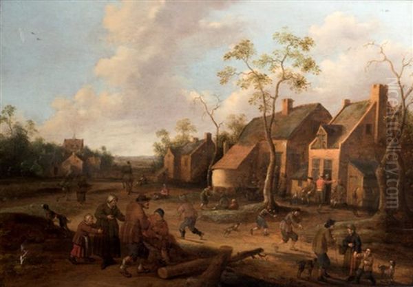 Cavalier Et Paysans A L'entree Du Village Oil Painting by Joost Cornelisz. Droochsloot