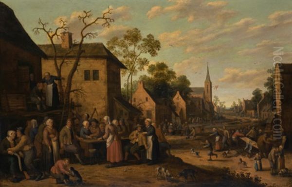 A Village Street Scene With Figures Eating And Drinking Oil Painting by Joost Cornelisz. Droochsloot